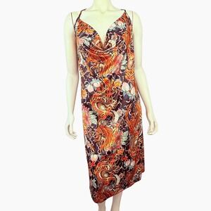 New Girl Order Dragon Midi Dress Womens 22 Brown Cowl Neck Spaghetti Strap Y2K